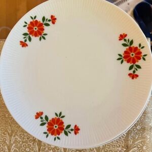 Six Charming ‘70s Side Plates with Orange and Green Flowers